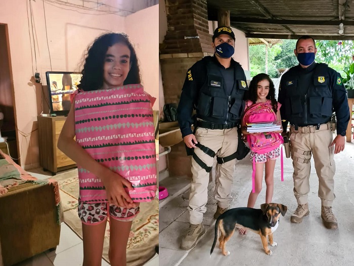 Menina fã da PRF ganha kit escolar completo, e tem mais emoção em Linhares