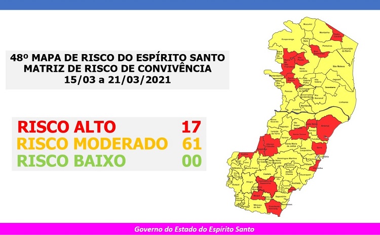 Novo Mapa de Risco da Covid-19: 17 municípios em risco alto no ES