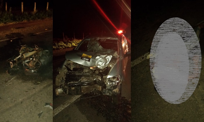 Rodovia Linhares-Colatina: Moto pega fogo em colisão com carro de aplicativo. 1 óbito