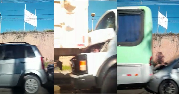 Vídeo: Engavetamento com vários veículos deixa feridos em Linhares