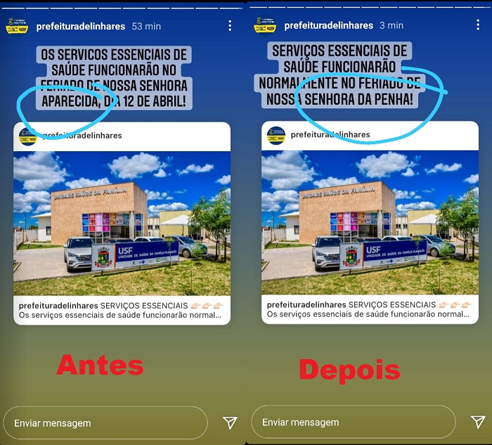 Gafe da semana: Veja como a Prefeitura de Linhares anunciou (depois corrigiu) o fim de semana prolongadão