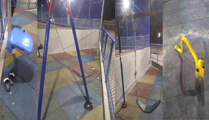 Praça novinha no Aviso é alvo de vandalismo. Leitor fica indignado com a cena