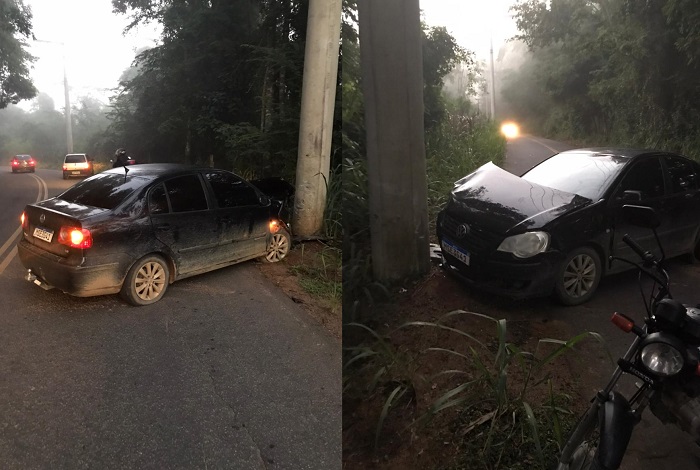 Carro bate em poste na Estrada de Jataipeba