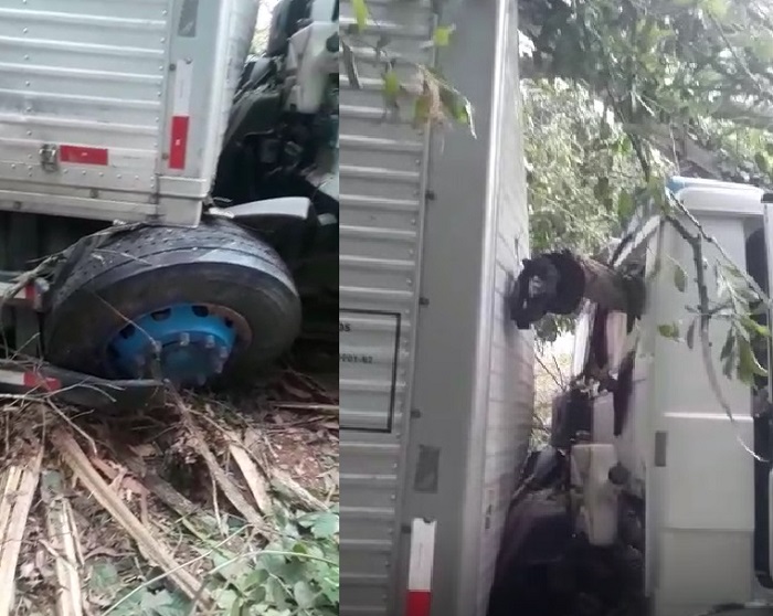 Vídeo: Ocupantes de caminhão de Linhares têm livramento em acidente em Jaguaré