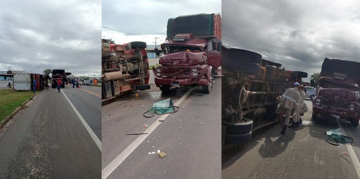 BR-101: Caminhões colidem em Linhares. Teve registro de vítimas