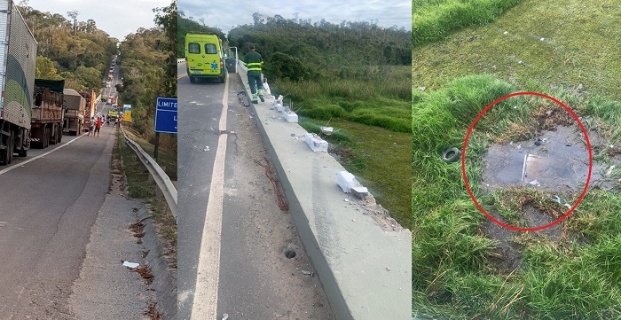 Vídeo: Picape colide na mureta e cai de ponte na BR-101. Médico é única vítima
