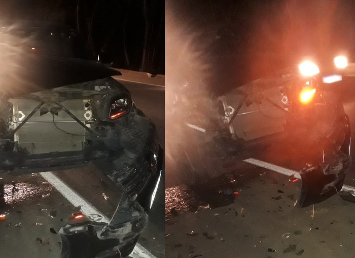 Amarok fica com a frente destruída em acidente com ônibus na BR-101, em Bebedouro