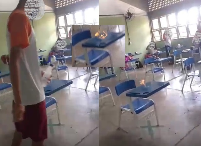 Vídeo: Estudantes ateiam fogo em cadeira usando álcool para esterilizar mãos em escola de Linhares