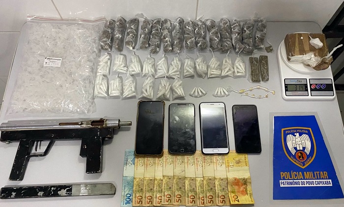 Submetralhadora e muita droga apreendidos, e 3 detidos no Planalto