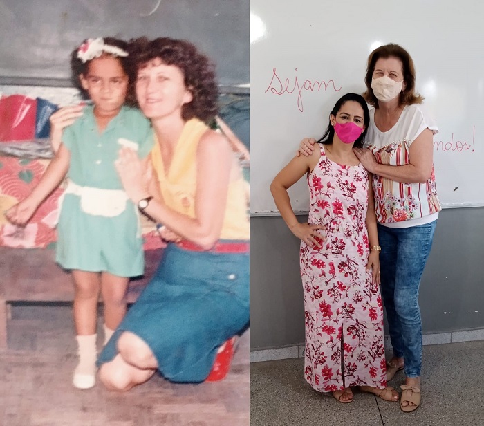 Foto de aluna e professora é reproduzida 35 anos depois na Emef Professora Maria Aparecida Lavagnoli