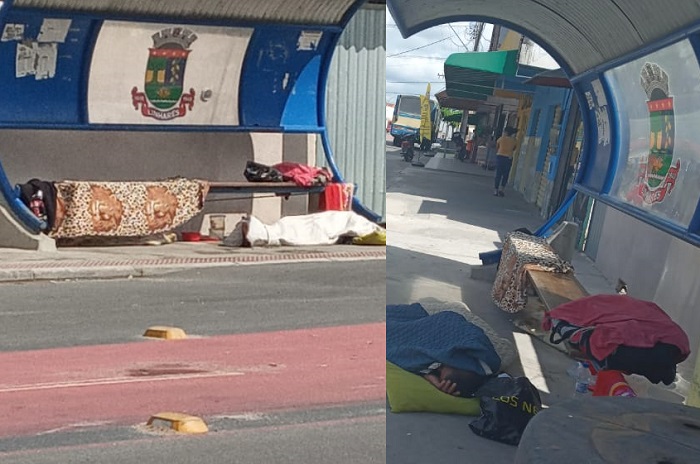 Ponto de ônibus “vira” casa de morador de rua em bairro de Linhares
