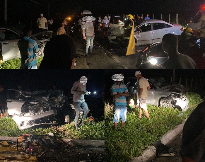 4 feridos em colisão frontal durante ultrapassagem na Estrada da Lagoa Nova