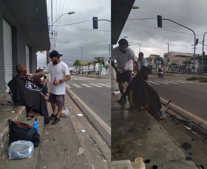 Homem faz barbas e cabelos de moradores de rua em Linhares