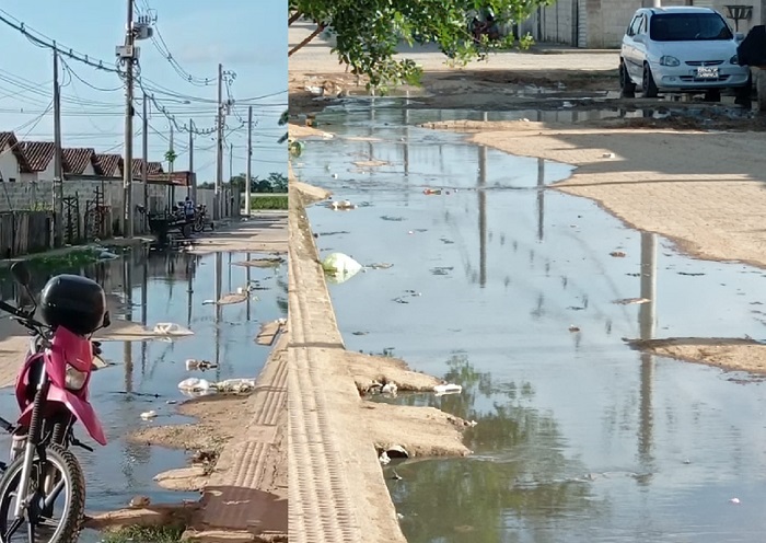 Moradores ilhados por esgoto no Residencial Rio Doce