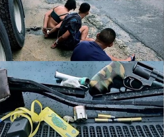 PRF apreende arma, munição, dinheiro, droga, cachimbo, e leva três para a delegacia de Linhares