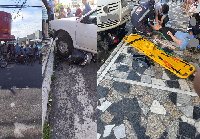 Acidente envolvendo três veículos deixa motociclista ferida no Interlagos.