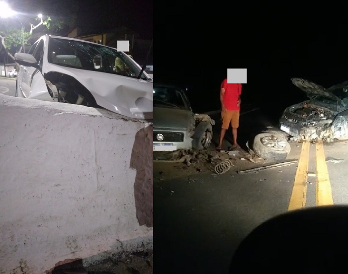 HB20 bate em mureta de tobogã no Juparanã, e veículos colidem frontalmente na Estrada do Pontal