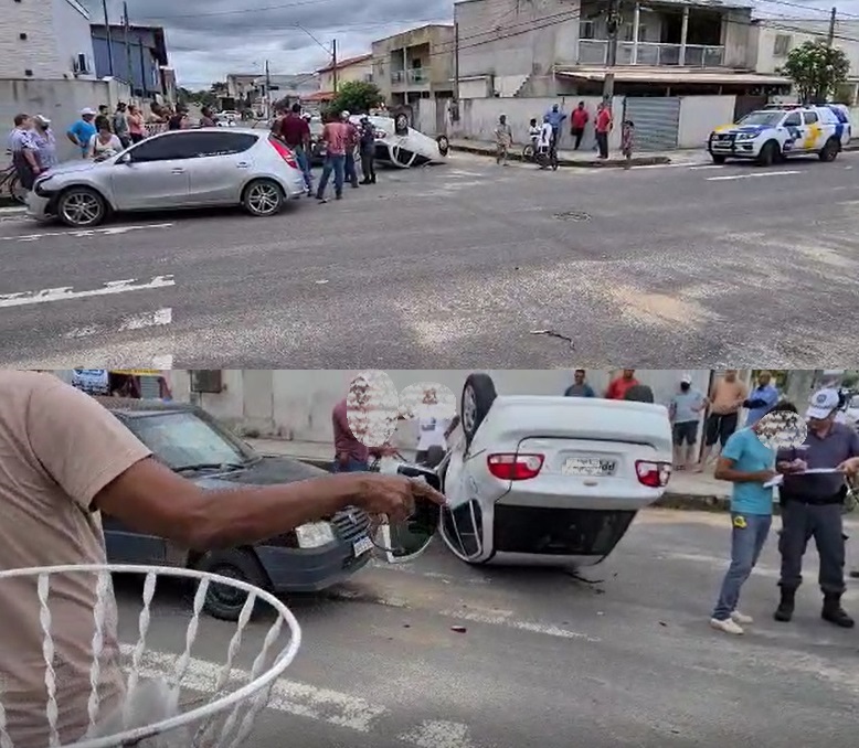 Carro fica com rodas para cima em acidente envolvendo três veículos no Interlagos