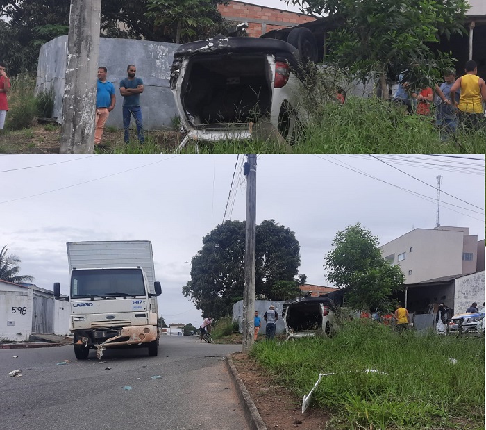 Colisão entre carro de passeio e caminhão no Movelar