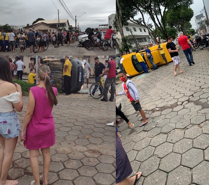 Mais acidente: Carro dos Correios vira em acidente no Shell. Vídeo