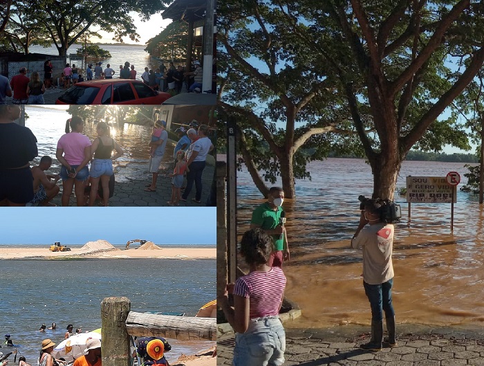Cais do porto vira “ponto turístico” por conta da cheia do Rio Doce em Linhares