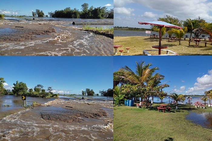 Estrada vira rio, e empresário anuncia cancelamento de excursões até lagoa em Linhares