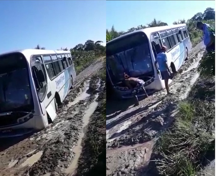 Sabadão: Ônibus atola ao atender passageiros no Farias