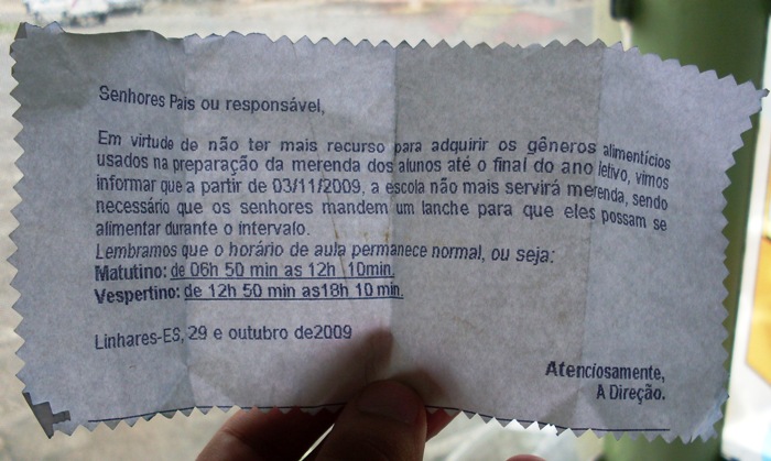 Falta de merenda escolar: problema já se arrasta desde 2009