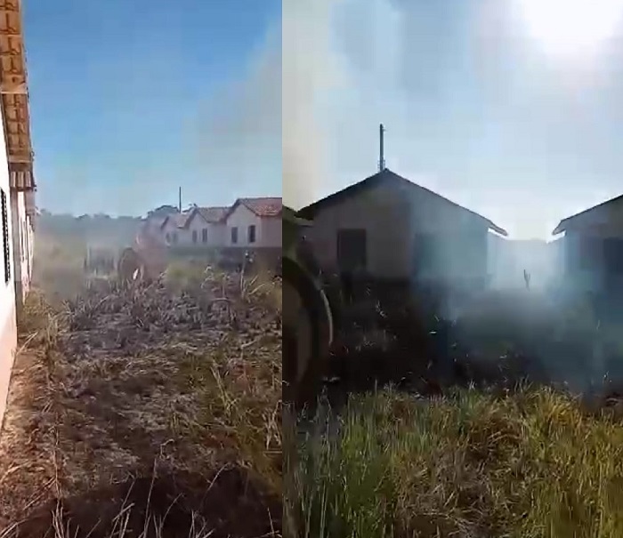 Fogo atinge paredes de casinhas no Mata do Cacau ao consumir vegetação