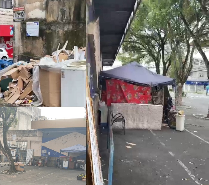 Insegurança: Agora tem até barraca montada na calçada do Mercado Municipal de Linhares