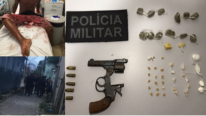 Pó do Shell: 1 baleado, arma e drogas apreendidas. 2 suspeitos com camisa do Flamengo escapam da PM
