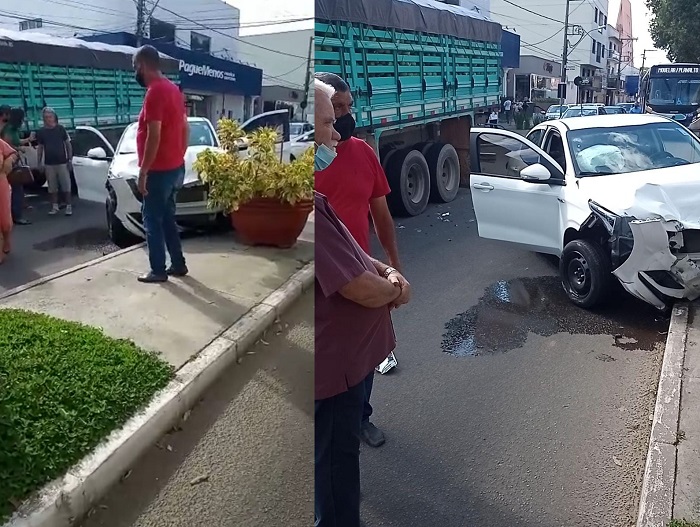 Acidente entre carro de passeio e caminhão em movimentada via no Centro de Linhares