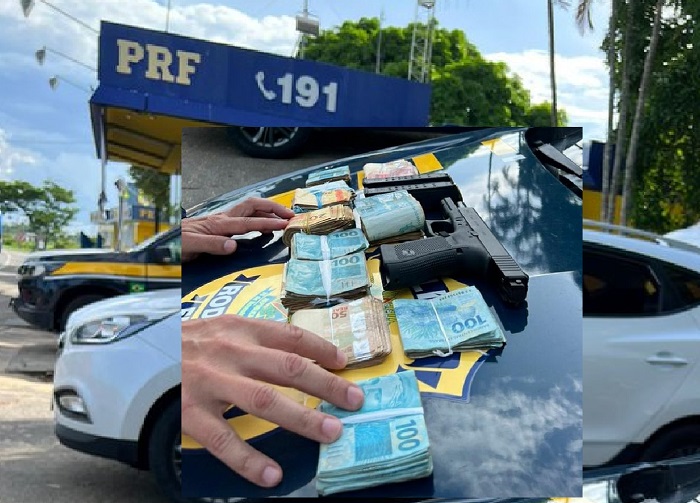 PRF apreende pistola e mais de R$ 22 mil em Linhares
