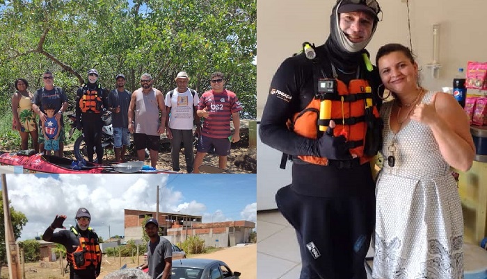 Canoísta Adelson Carneiro chega a Barra Seca. Ele rema a Costa Brasileira rumo ao litoral gaúcho
