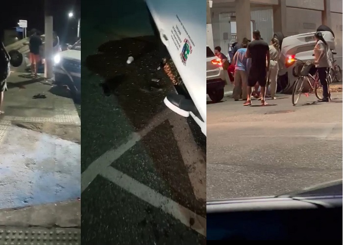 Carro da Prefeitura de Linhares capota após colisão em frente à 16ª DRL. Servidor é socorrido