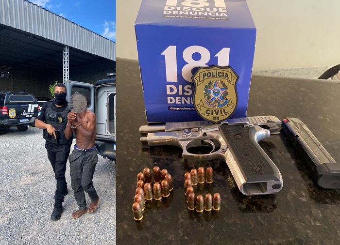 Acusado de autoria de homicídio é preso em Sooretama. Simultaneamente, pistola é apreendida em Linhares