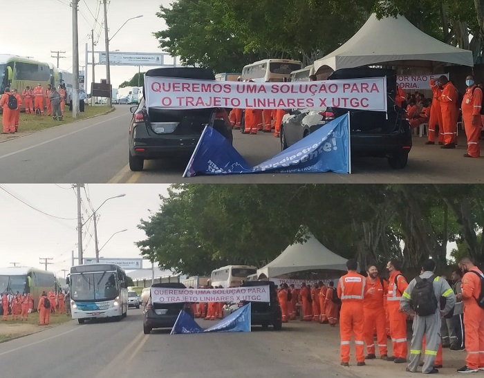Manifestação na Estrada do Pontal: “Queremos uma solução para o trajeto Linhares x UTGC”, diz faixa