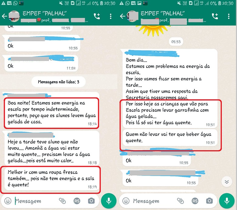 Alunos de escola de Linhares têm que levar água gelada de casa. Estabelecimento não tem energia