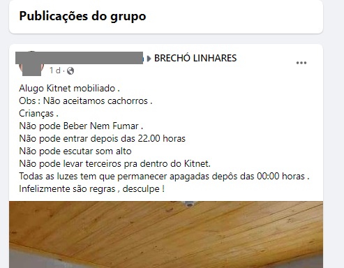 “Não podes” em anúncio de aluguel de kitinet em grupo de Linhares chamam a atenção