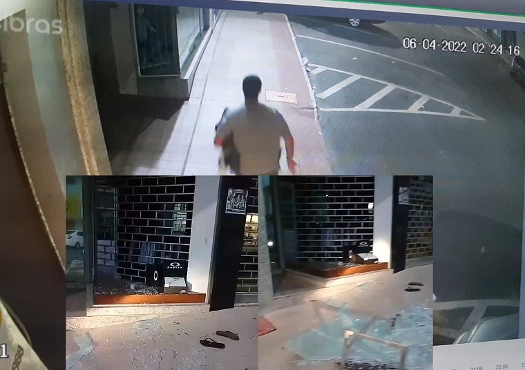 Ladrão deixa rastro de sangue (dele mesmo) após estilhaçar vidraça de loja em Linhares