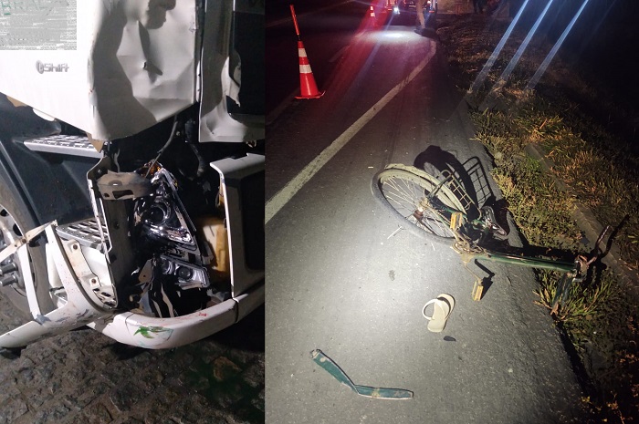 Km 168: Ciclista morre ao sair de posto e colidir com carreta na BR-101