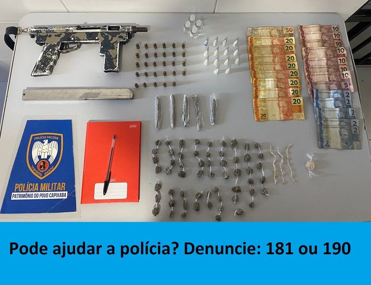 Barca do terror: Submetralhadora, munições, droga e outros materiais apreendidos com 2 indivíduos em Linhares
