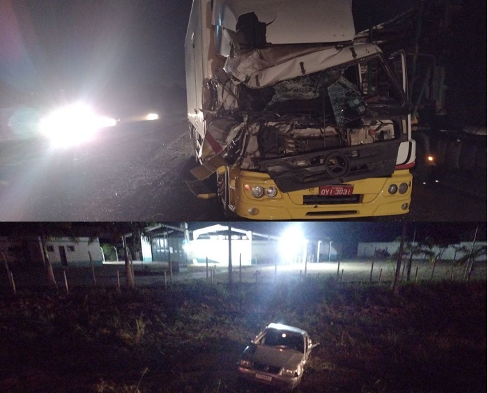Caminhão fica com a frente destruída em acidente perto do pedágio de Aracruz