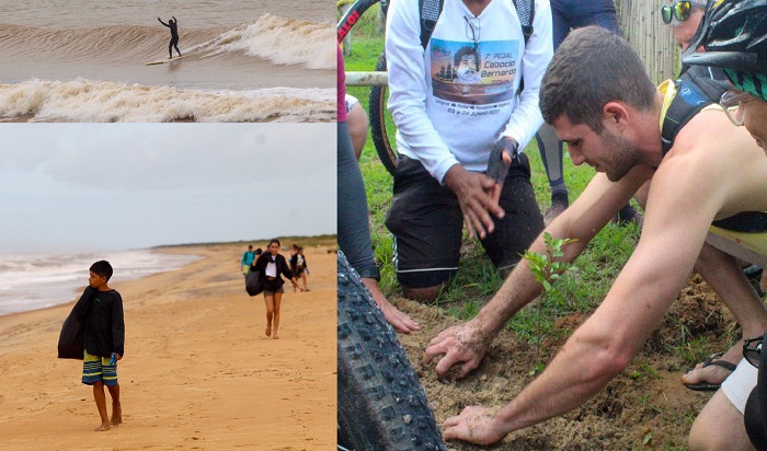 Voluntários recolhem 50 quilos de lixo na praia de Pontal do Ipiranga
