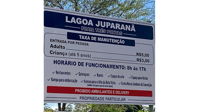 Pedágio na Praia das Três Pontas, na Lagoa Juparanã. Horário de expediente também é implantado