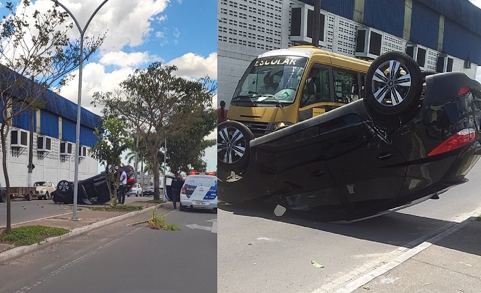 Shell: Carro capota após motorista ser surpreendido por moto perto da “ponte nova” 