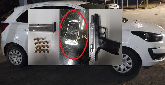 Homem destrói celular ao ser abordado pela PRF em Linhares. Pistola foi apreendida