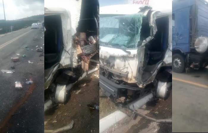 Colisão frontal entre caminhão-baú e carreta na Rodovia ES 245