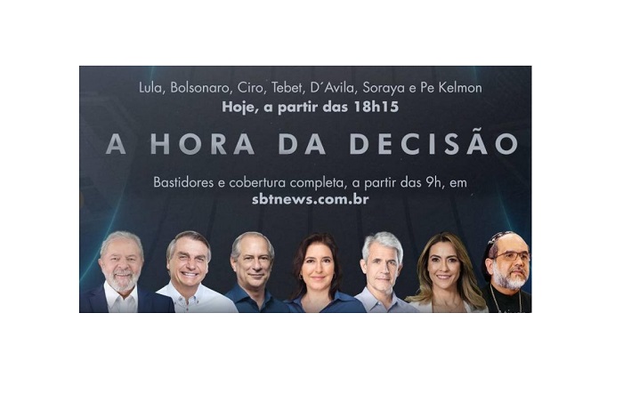 Debate no SBT entre candidatos à Presidência. Lula anunciou que não irá