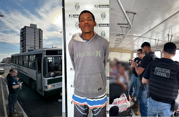 Ônibus é cercado pela PC em Linhares, e homem com 2 mandados é preso 